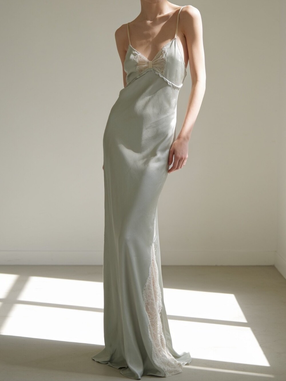 Vera Wang Light Sage Satin Slip with Lace